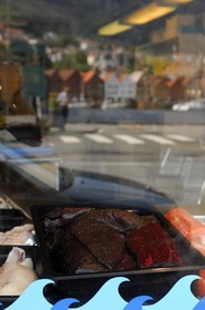Norway, Hordaland, Bergen, whale meat on a fish merchant stall