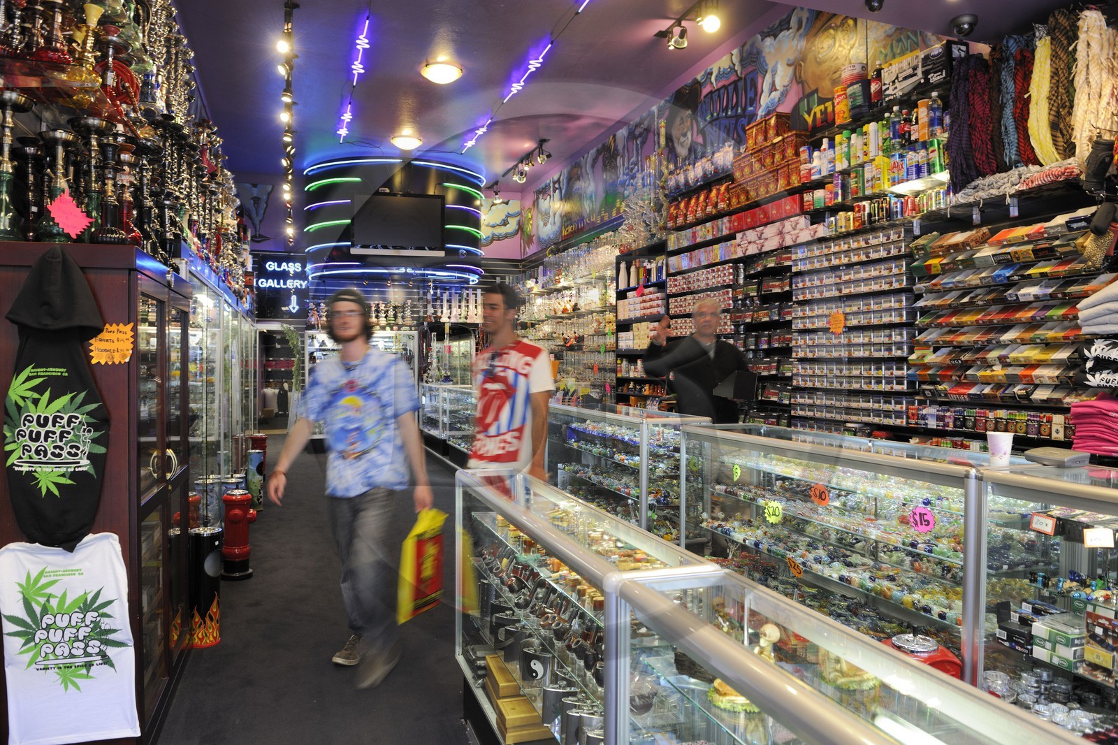 United States, California, San Francisco, formerly Hippie district of Haight-Ashbury, inside a shop of tabacco, marijuana pipes and bongs