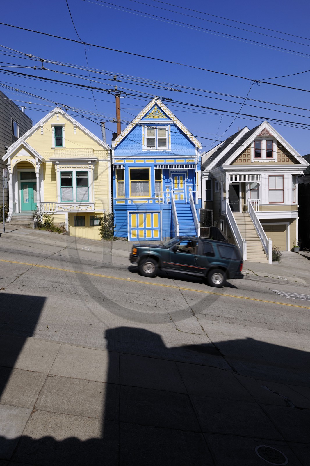 Etats-Unis, Californie, San Francisco, rue pentue (Castro steet) dans le quartier de Noe Valley