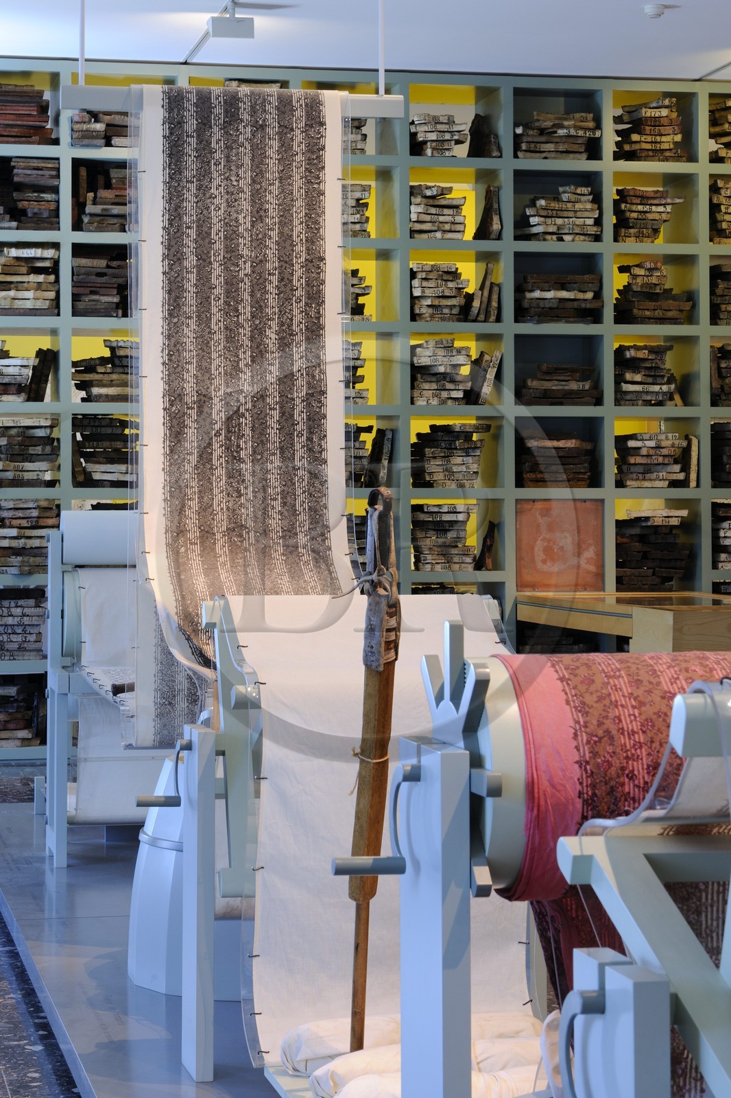 France, Haut-Rhin (68), Mulhouse, musée de l’Impression sur Étoffes, diffrentes étapes d'impression au 18ème siècle