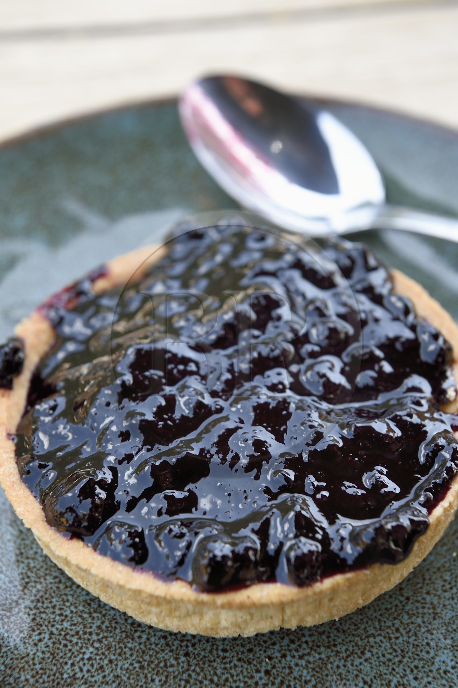 France, Hautes Pyrenees, Saint Lary Soulan, Rioumajou valley, the Rioumajou hospice which has become a hiking refuge and a restaurant, blueberry tartlet