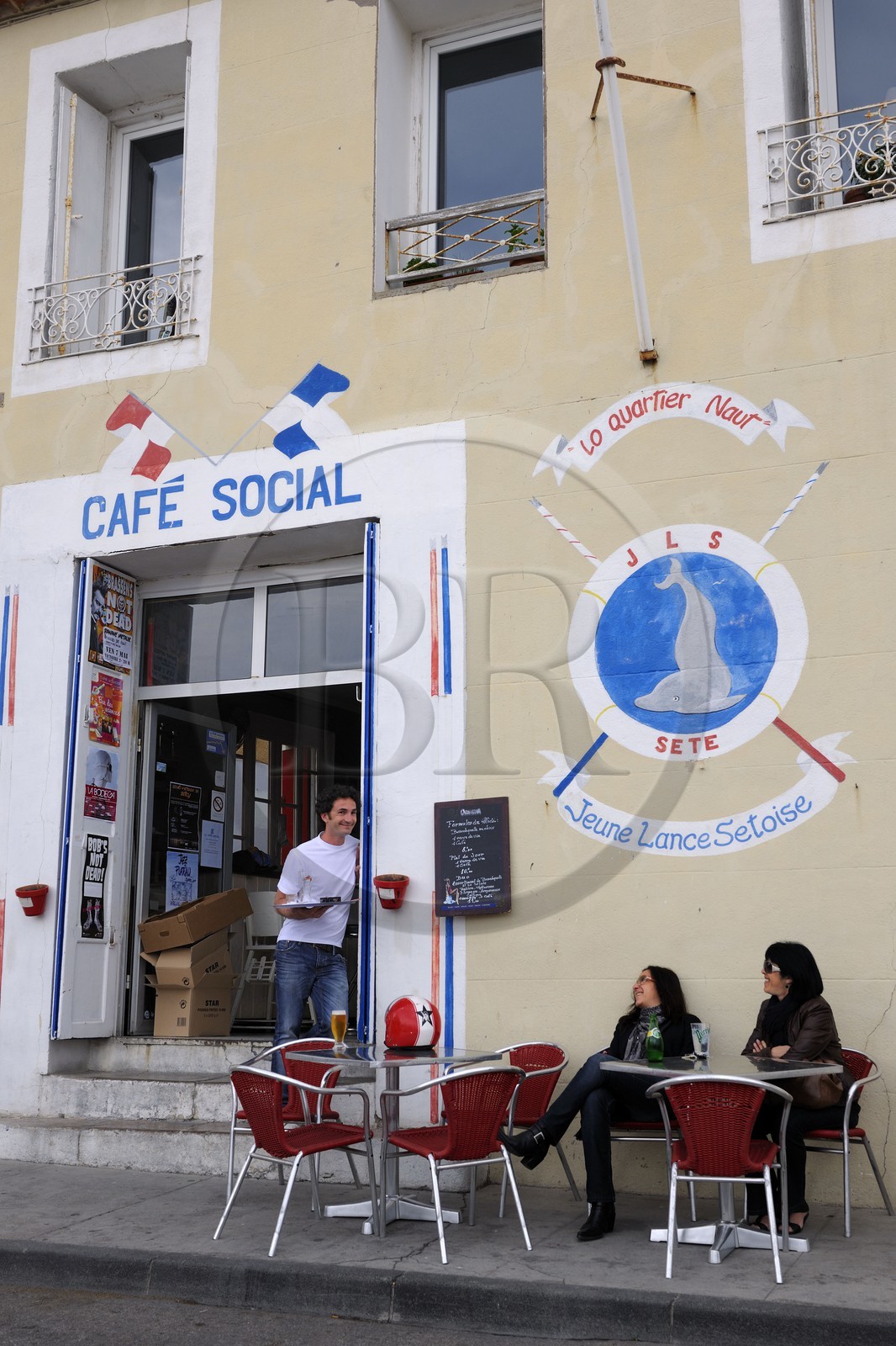 France, Herault, Sete, Quartier Haut (Haut District), Rue Villaret Joyeuse, Cafe Social home of the  Club de la Jeune Lance Setoise