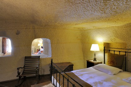 Turquie, Anatolie Centrale, province de Nevsehir, Cappadoce classée Patrimoine Mondial de l'UNESCO, Ürgüp, hôtel de luxe Yunak Evleri dans les anciennes maisons troglodytiques