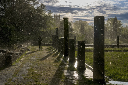 France, Vaucluse, Dentelles de Montmirail mountains,  Vaison la Romaine, Villasse archaeological site under a rain shower